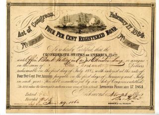 1864 $1000 Confederate Bond Number Issued C.  2269