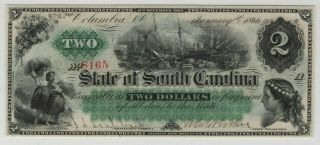 1866 $2 State Of South Carolina Columbia Obsolete Note Cut Cancelled PMG UNC 63 3