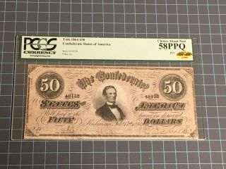 T - 66 Pf - 5 1864 $50 Confederate Paper Money - Pcgs Choice About 58 - Choice