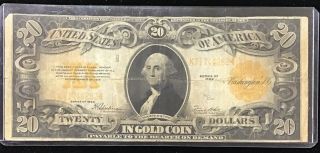 1922 Twenty Dollar Us Gold Certificate Large Size $20 -