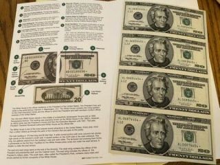 Bureau Of Engraving & Printing - 1996 $20 Star Notes Uncut Sheet Of 4 In Folder