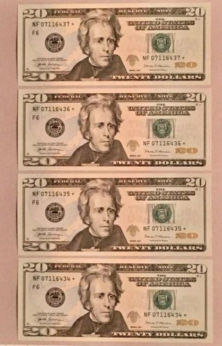 2017 $20 Dollar Star Notes,  4 Consecutive Uncirculated Crisp Bills