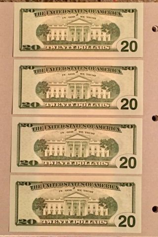 2017 $20 Dollar Star Notes,  4 Consecutive Uncirculated Crisp Bills 2