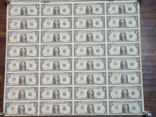 1995 Uncirculated Us $1 Uncut Sheets Of 32 Notes - Shipped In Tube