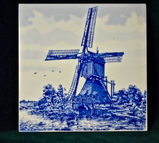Vintage Delft Blue Holland Trivet Tile Windmill Hand Painted Made In Holland 6x6
