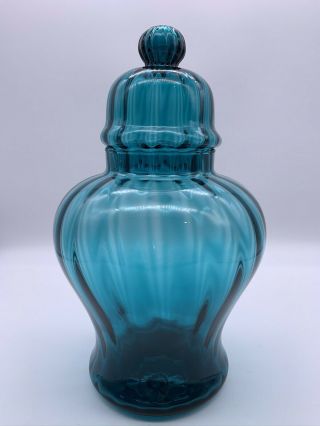 Teal Blue 10” Empoli Glass Apothecary Ginger Jar