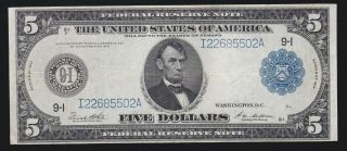 Us 1914 $5 Frn Minneapolis Note Fr 879a Vf (502)