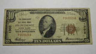 $10 1929 Providence Rhode Island Ri National Currency Bank Note Bill Ch.  1302