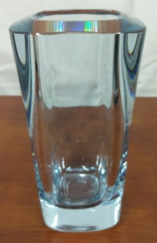 Strombergshyttan Copen Blue Swedish Art Glass Mid Century 8 " Block Vase Signed