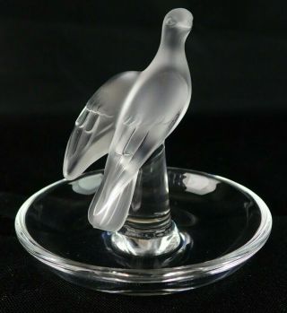 Lalique Crystal France Frosted Charis Dove Ring Holder Pin Trinket Tray Dish