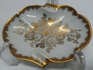 Vintage Hand Painted Porcelain Pin Dish W/ Gold Roses Made In France
