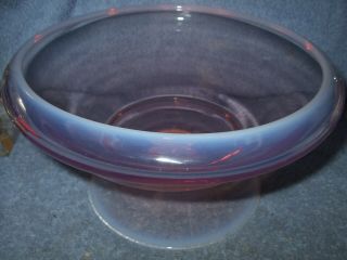 Fostoria Glass Mid - Century 9 " Dia Seascape Pink Opalescent Footed Bowl Eames Era