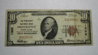 $10 1929 Providence Rhode Island Ri National Currency Bank Note Bill Ch.  1302.