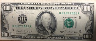 1990 (h) $100 One Hundred Dollar Bill Federal Reserve Note