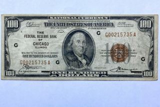 1929 Federal Reserve Bank Of Chicago,  $100 Bill.  Nr.