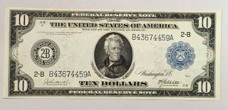 1914 Series Blue Seal Large Size $10 Dollar Federal Reserve Note Fr 908 - Gradeau