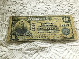 1902 $10 The First National Bank Of Jersey City,  Nj National Currency Ch.  12397