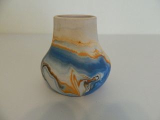 Vintage Nemadji Usa Clay Pottery Vase Orange Blue Swirl