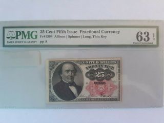 Fr - 1308 25 Cent Fifth Issue Fractional Currency - 25 Cents - Pmg 63 Ch/unc Epq