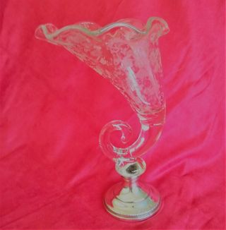 Elegant Cambridge Chantilly Crystal Sterling Silver Cornucopia Vase