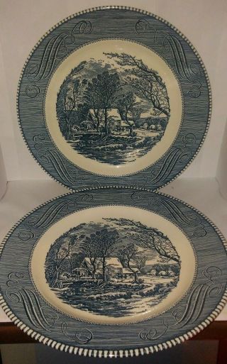 2 Currier And Ives Royal China Old Grist Mill 10 " Dinner Plates Jeannette