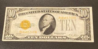 1928 $10 Gold Certificate Small Size Note Fr 2400 Serial A18481743a