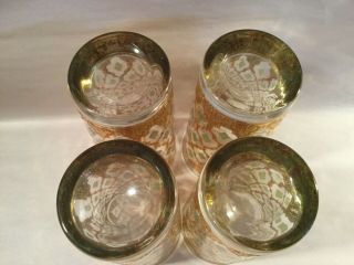 L4 Culver Valencia (4) 22 KT Gold Encrusted w Green Diamond Highball Glasses - EUC 3