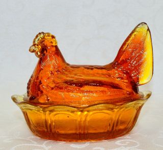 Fenton,  Hen On Nest,  Orange Glass.