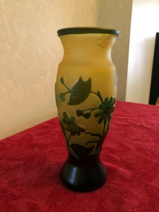 Vintage Galle ' - Style,  Etched Cameo Art Glass Vase w/ Floral Design. 2