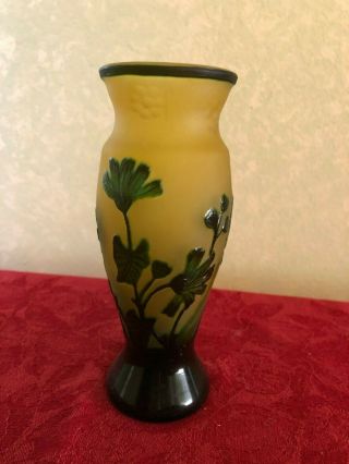 Vintage Galle ' - Style,  Etched Cameo Art Glass Vase w/ Floral Design. 3