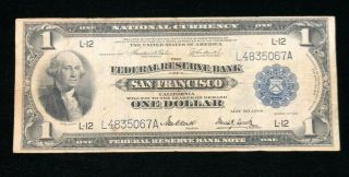 1918 $1 One Dollar Large Federal Reserve Note Of San Fransisco L4835067a