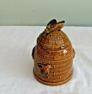 Honey Pot Majolica Bee Hive Bumblebee Ceramic Brown Old
