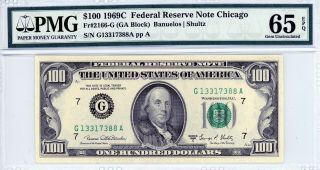 $100 1969c Federal Reserve Note Chicago Fr 2166 - G (ga Block) Pmg 65 Epq