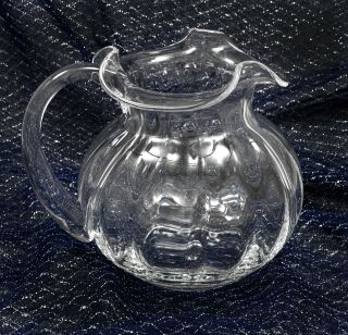Tiffany & Co Clear Hand Blown Ruffled Rim Scalloped Sides Pitcher 6 "