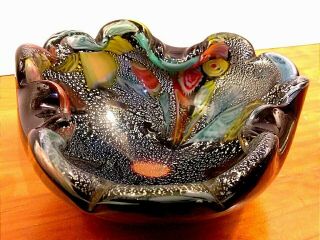 Mid - Century Art Glass Black Bowl / Ashtray?