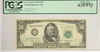 1950 C $50 Federal Reserve Note,  Chicago,  Pcgs 63 Ppq.  Choice Uncirculated