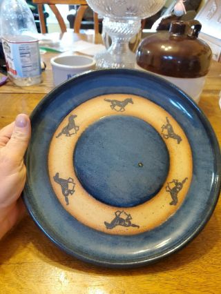 Always Azul Pottery Made In Villa Grove,  Co Usa.  Blue Six Horse Dinner Plate