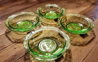 Federal Parrot Green Depression Square Glass 4 5x5 " Berry Or Dessert Bowls