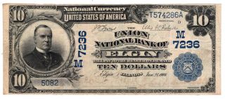 1902 Bs Date Back $10 The Union Nb Of Elgin,  Illinois Ch 7236.  Vf.  Y00007044