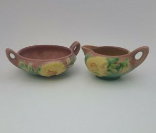 Roseville Pottery Pink Peony Creamer And Sugar