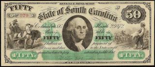 Large 1872 $50 Dollar Bill South Carolina Bank Note Currency Old Paper Money
