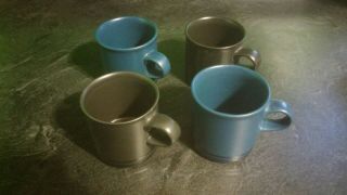 Set Of 4 Pfaltzgraff Midnight Sun Morning Light Coffee Cups Matte Black Blue Usa