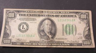 1934 San Francisco California One Hundred Dollar $100 Bill L01487648a