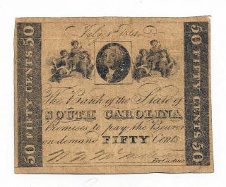1861 Bank Of The State Of South Carolina - 50 Cent Sh479 Recycled Paper Note