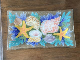 Peggy Karr Glass Sea Shells Tray Signed