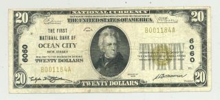 $20 Series 1929 National Banknote From First Natl Bank Of Ocean City,  Jersey