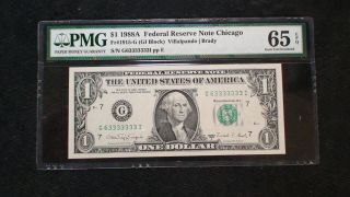 1988 A One Dollar Pmg Gem Unc 65 Epq Great Serial Number Chicago Note $1 Bill