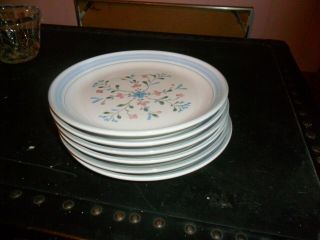 Set Of 6 Fascino Yamaka Stoneware 7 1/2 Lunch Plates Blue Hand Decorated Guc