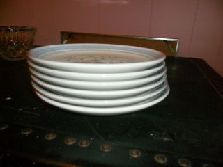 Set of 6 Fascino Yamaka Stoneware 7 1/2 Lunch Plates Blue Hand Decorated GUC 3