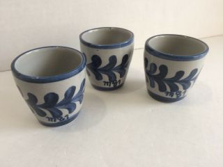 3 M81 Art Pottery 2 " Hand Painted Cups Signed Vintage
